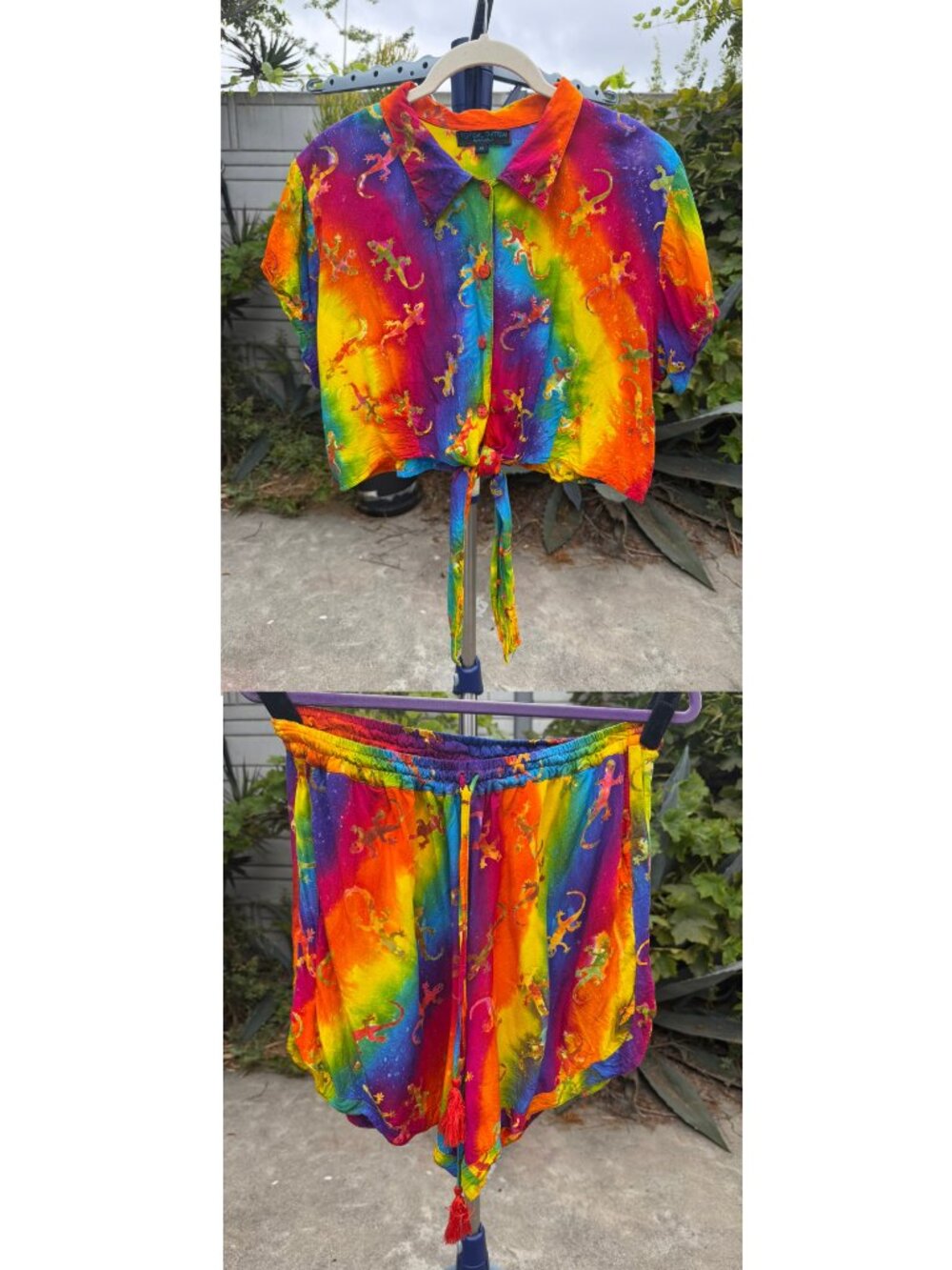 Crop Top and Casual Shorts Set Rainbow Gecko Tropical Tantrum